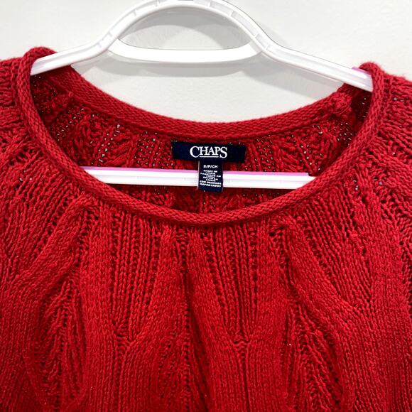 Chaps Red Cable Knit Sweater Long Sleeve Pullover Size S/P - Picture 8 of 9